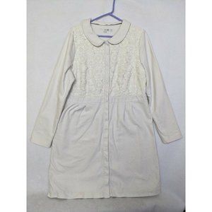 Borden Women's cotton Ivory lace collar lined Snap button coat Sz 16